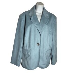 STYLED by Sam Saboura Powder Blue Blazer Size 1X Faux Suede Jacket with Pockets‎